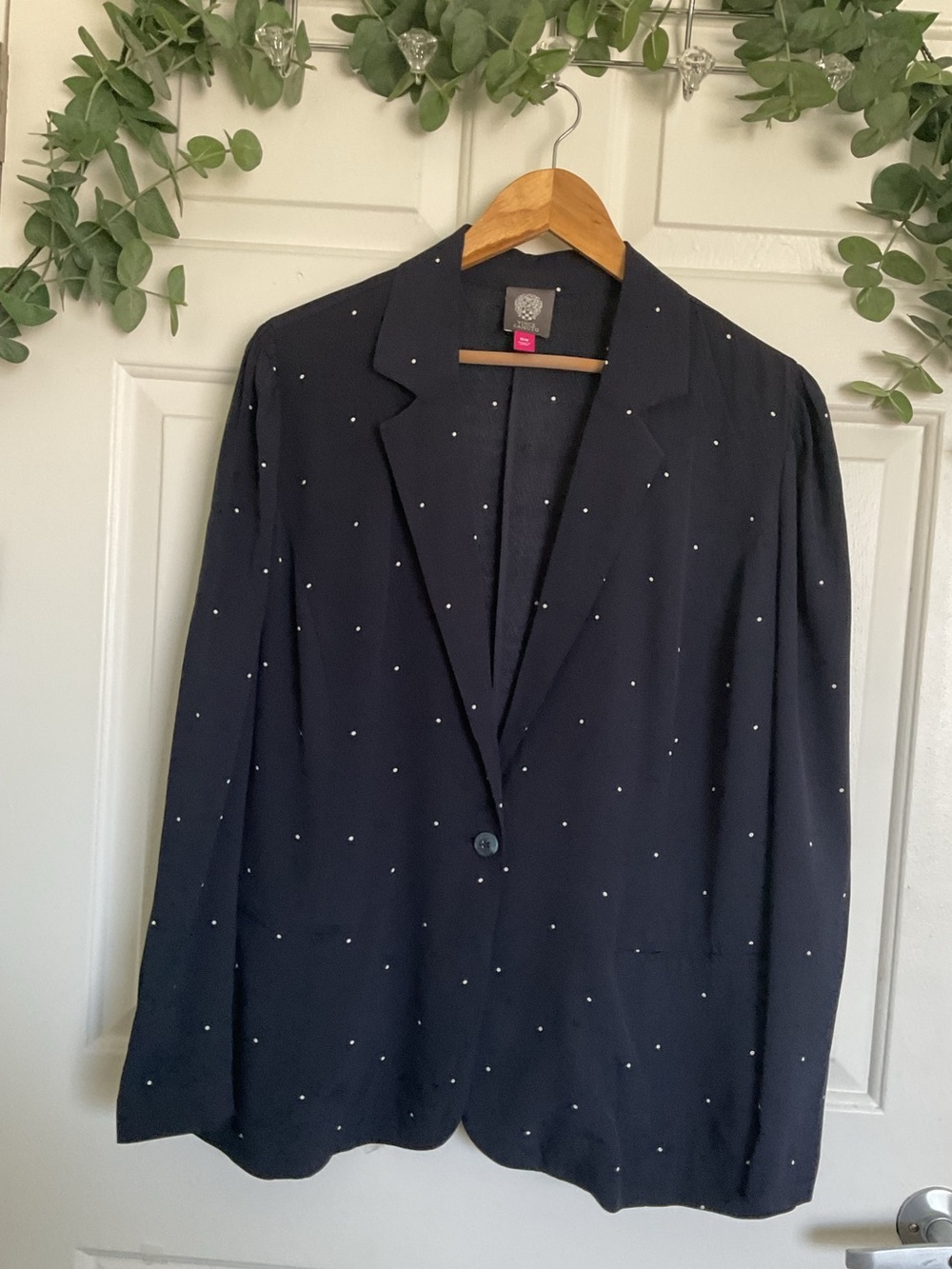 Vince Camuto Navy Blazer with Subtle White Dot Print - Picture 2 of 7
